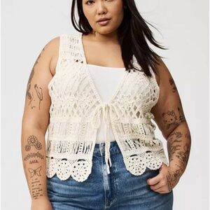 Cotton Crochet Tie Front Vest NWT